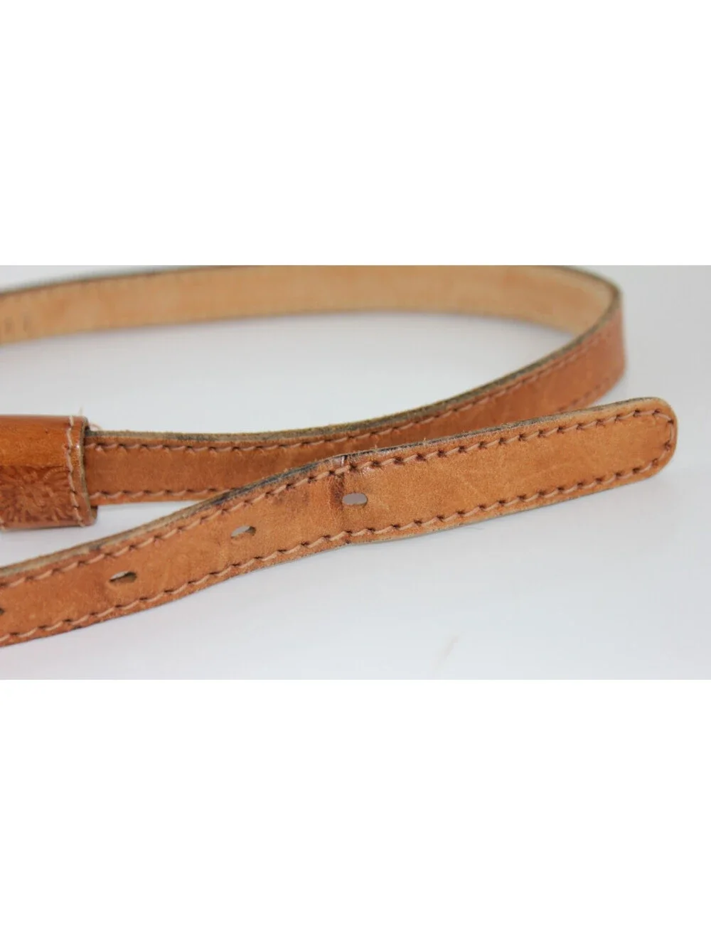 Vintage Anne Klein for Calderon British Tan Genuine Leather Skinny Belt - Size M